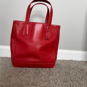 Red Leather Tote Handbag - Coach